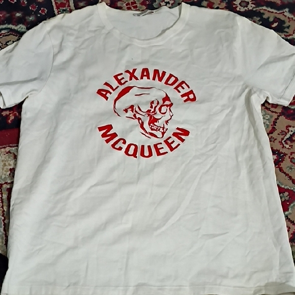 Alexander McQueen White Tee with Red Skull Motif